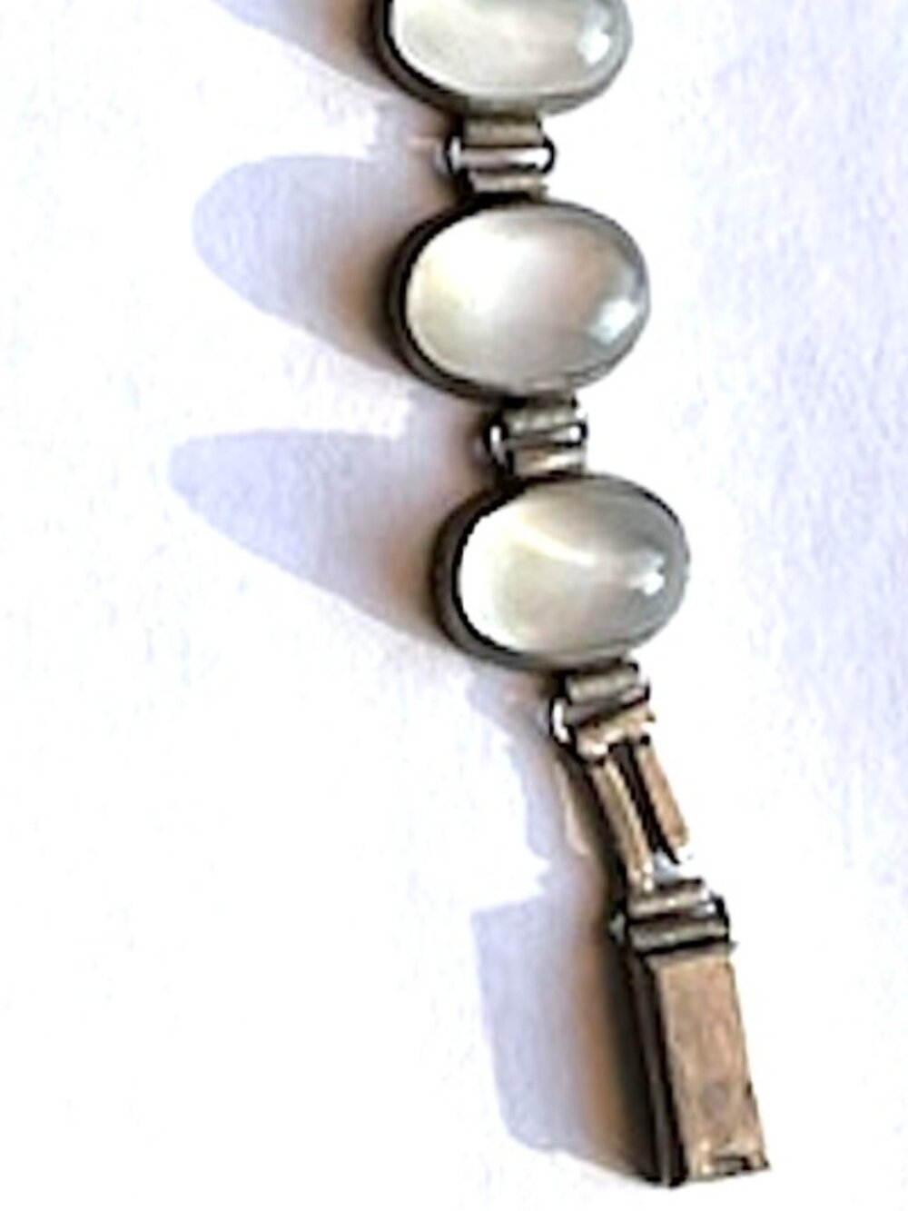 Vintage Silver Tone Moonstone Opalite Cabochon Bracelet 7 7/16" L - Picture 2 of 16
